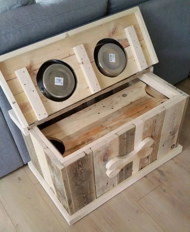 Wood Pallet Dog Food Bowl with Storage | Pallet Ideas ...