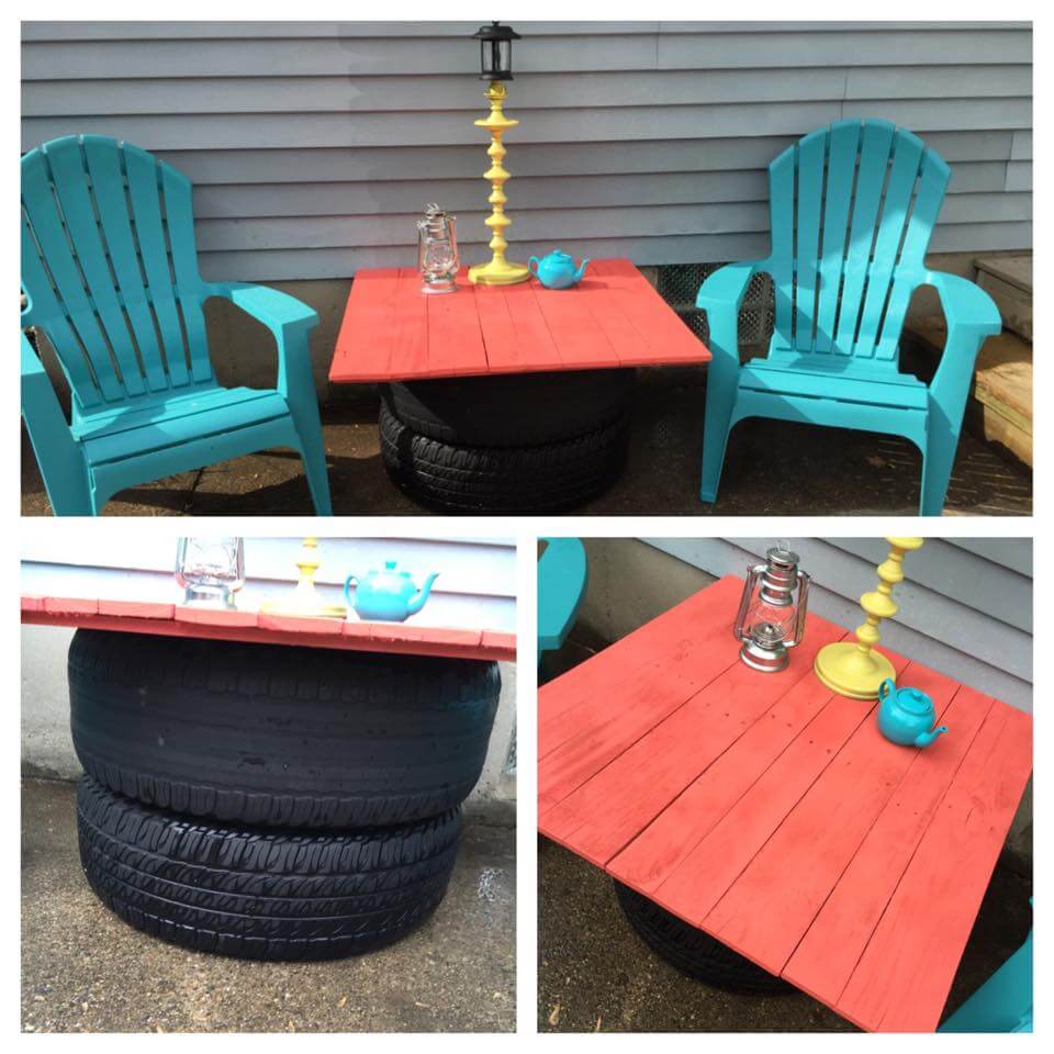Old Tires Upcycled with Pallets Top Table