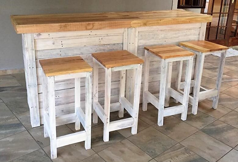 Bar Counter With Stools From Pallet Wood Pallet Ideas