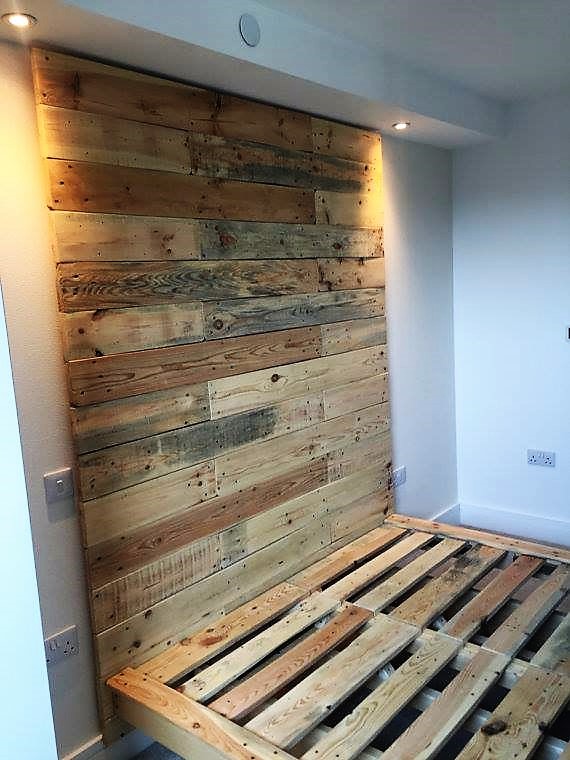 Recycled Pallet Bed Frame With, Pallet Bed Frame With Headboard